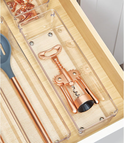 Utensil Holder & Silverware Organizer, Set of 2 | 4" x 12" x 3", Clear, Kitchen Utensils Storage, Countertop Storage
