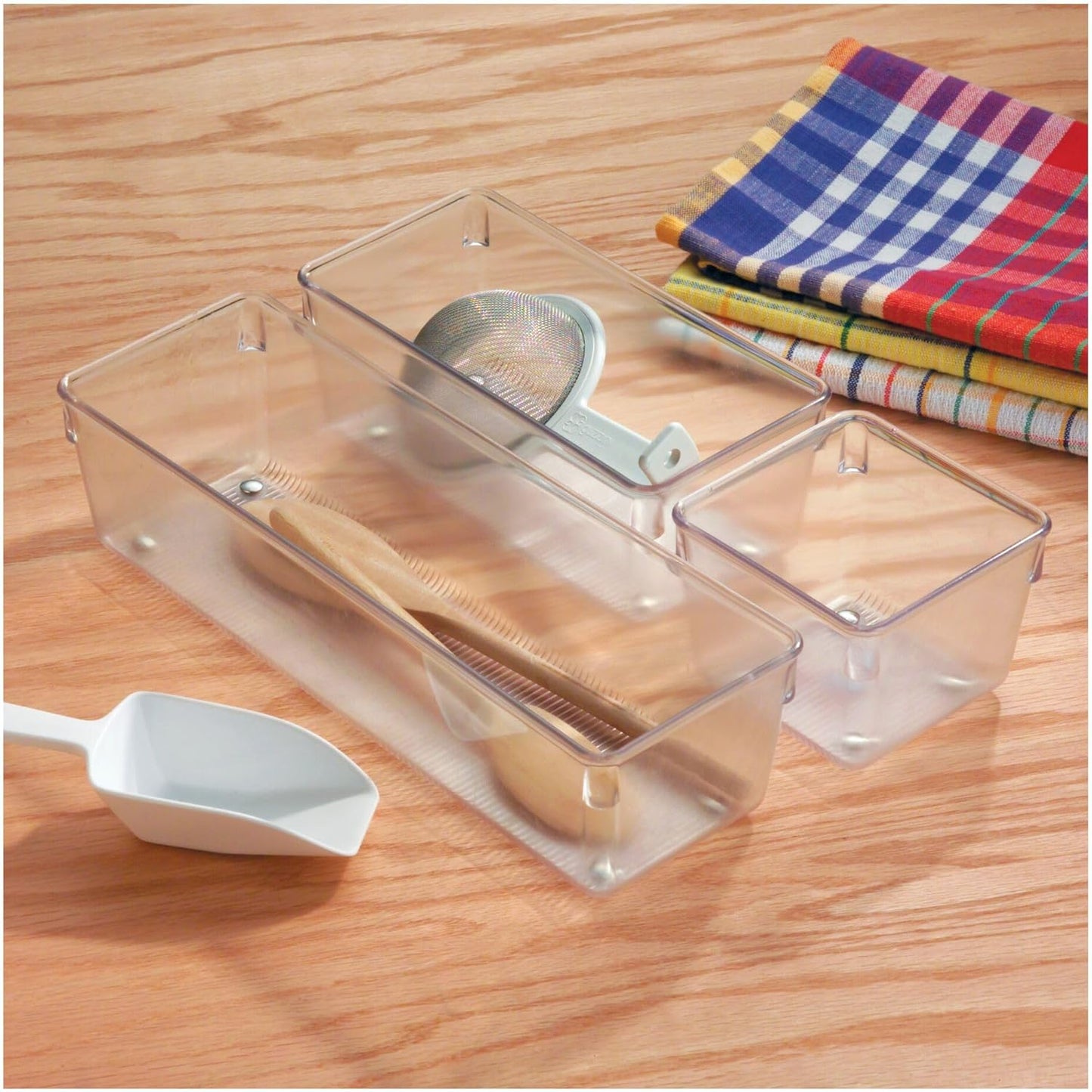 Utensil Holder & Silverware Organizer, Set of 2 | 4" x 12" x 3", Clear, Kitchen Utensils Storage, Countertop Storage
