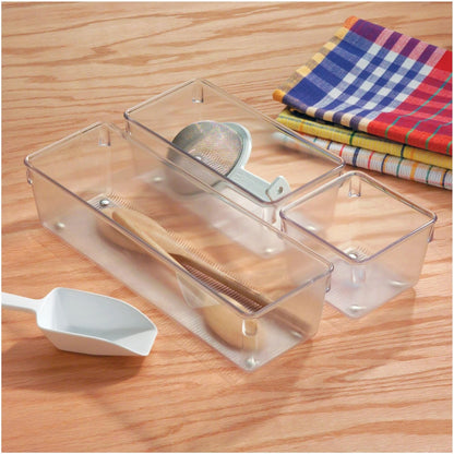 Utensil Holder & Silverware Organizer, Set of 2 | 4" x 12" x 3", Clear, Kitchen Utensils Storage, Countertop Storage
