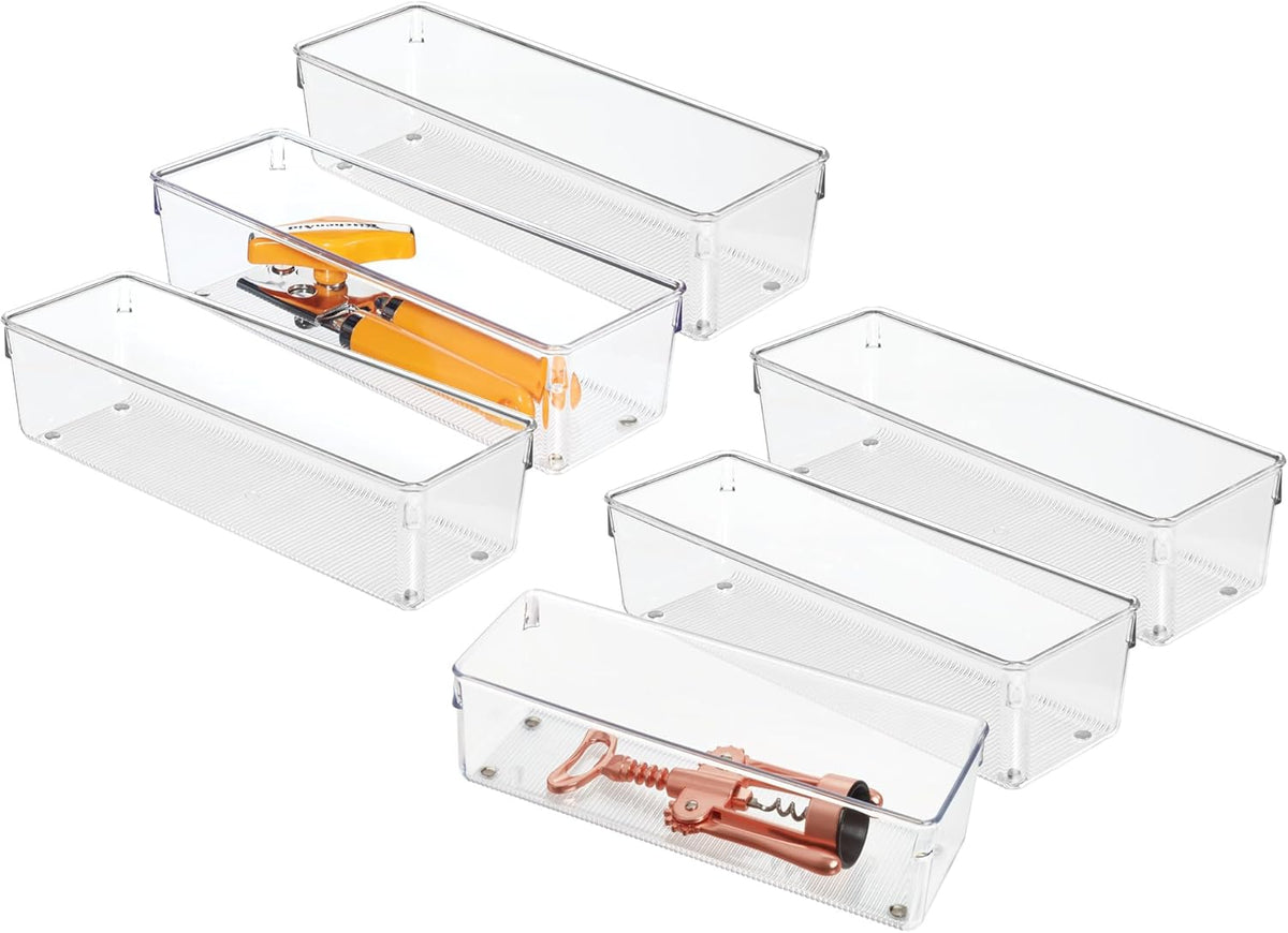 Utensil Holder & Silverware Organizer, Set of 2 | 4" x 12" x 3", Clear, Kitchen Utensils Storage, Countertop Storage