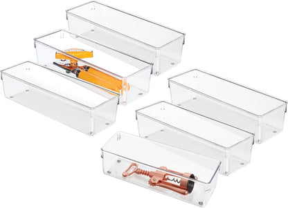 Utensil Holder & Silverware Organizer, Set of 2 | 4" x 12" x 3", Clear, Kitchen Utensils Storage, Countertop Storage