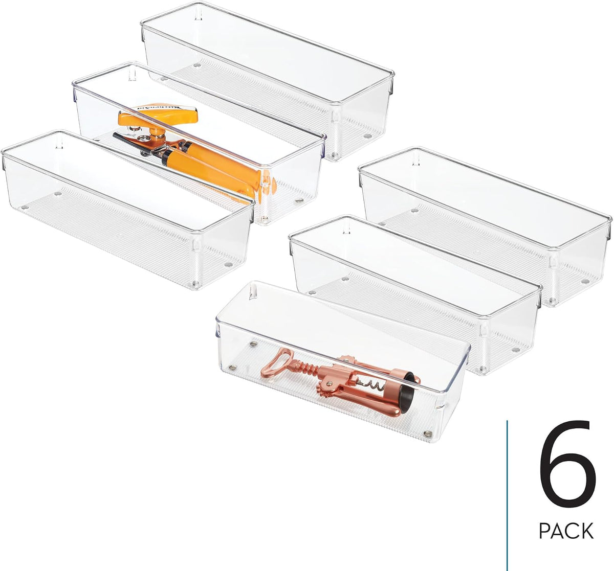 Utensil Holder & Silverware Organizer, Set of 2 | 4" x 12" x 3", Clear, Kitchen Utensils Storage, Countertop Storage