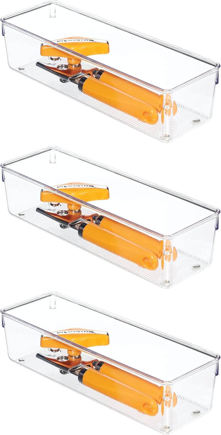 Utensil Holder & Silverware Organizer, Set of 2 | 4" x 12" x 3", Clear, Kitchen Utensils Storage, Countertop Storage