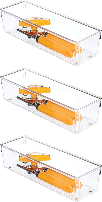 Utensil Holder & Silverware Organizer, Set of 2 | 4" x 12" x 3", Clear, Kitchen Utensils Storage, Countertop Storage