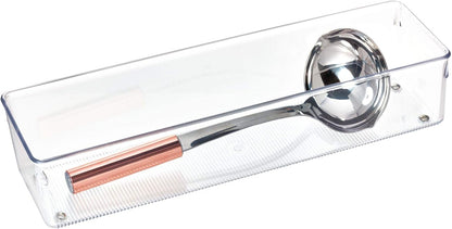 Utensil Holder & Silverware Organizer, Set of 2 | 4" x 12" x 3", Clear, Kitchen Utensils Storage, Countertop Storage