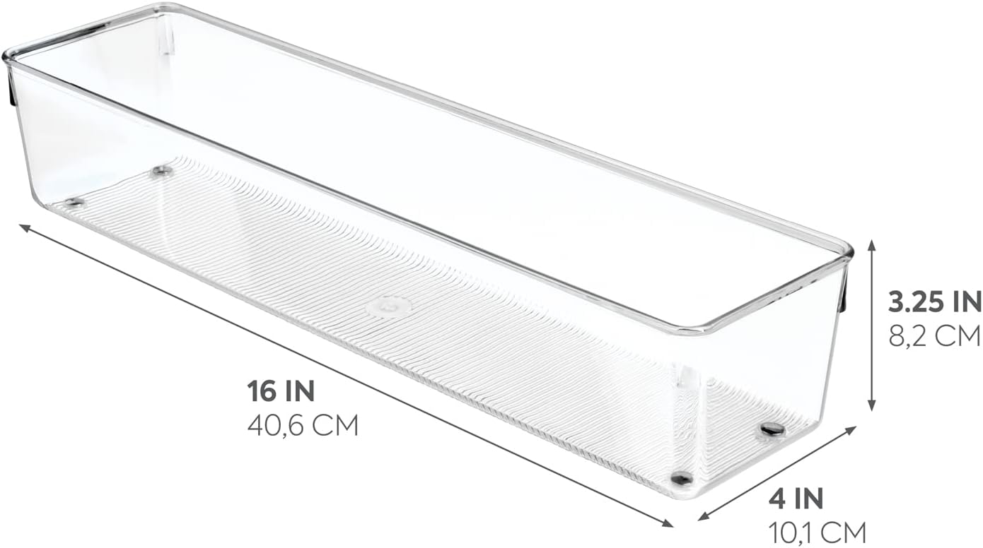 Utensil Holder & Silverware Organizer, Set of 2 | 4" x 12" x 3", Clear, Kitchen Utensils Storage, Countertop Storage