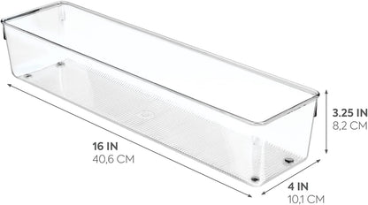 Utensil Holder & Silverware Organizer, Set of 2 | 4" x 12" x 3", Clear, Kitchen Utensils Storage, Countertop Storage