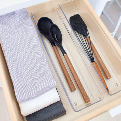 Utensil Holder & Silverware Organizer, Set of 2 | 4" x 12" x 3", Clear, Kitchen Utensils Storage, Countertop Storage