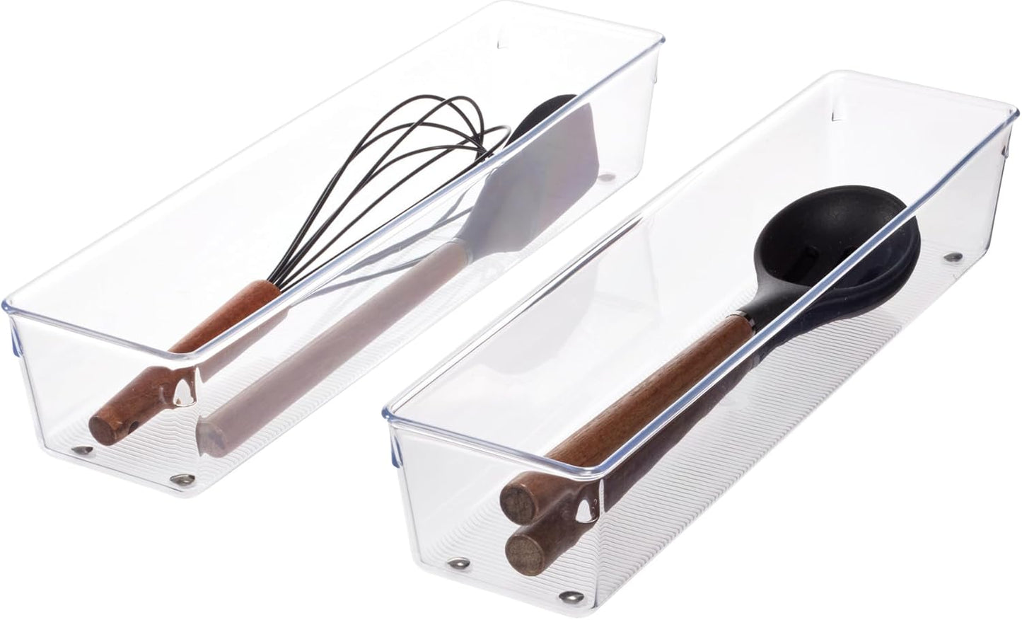 Utensil Holder & Silverware Organizer, Set of 2 | 4" x 12" x 3", Clear, Kitchen Utensils Storage, Countertop Storage