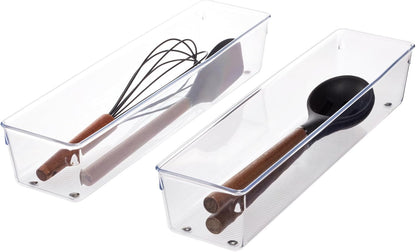Utensil Holder & Silverware Organizer, Set of 2 | 4" x 12" x 3", Clear, Kitchen Utensils Storage, Countertop Storage
