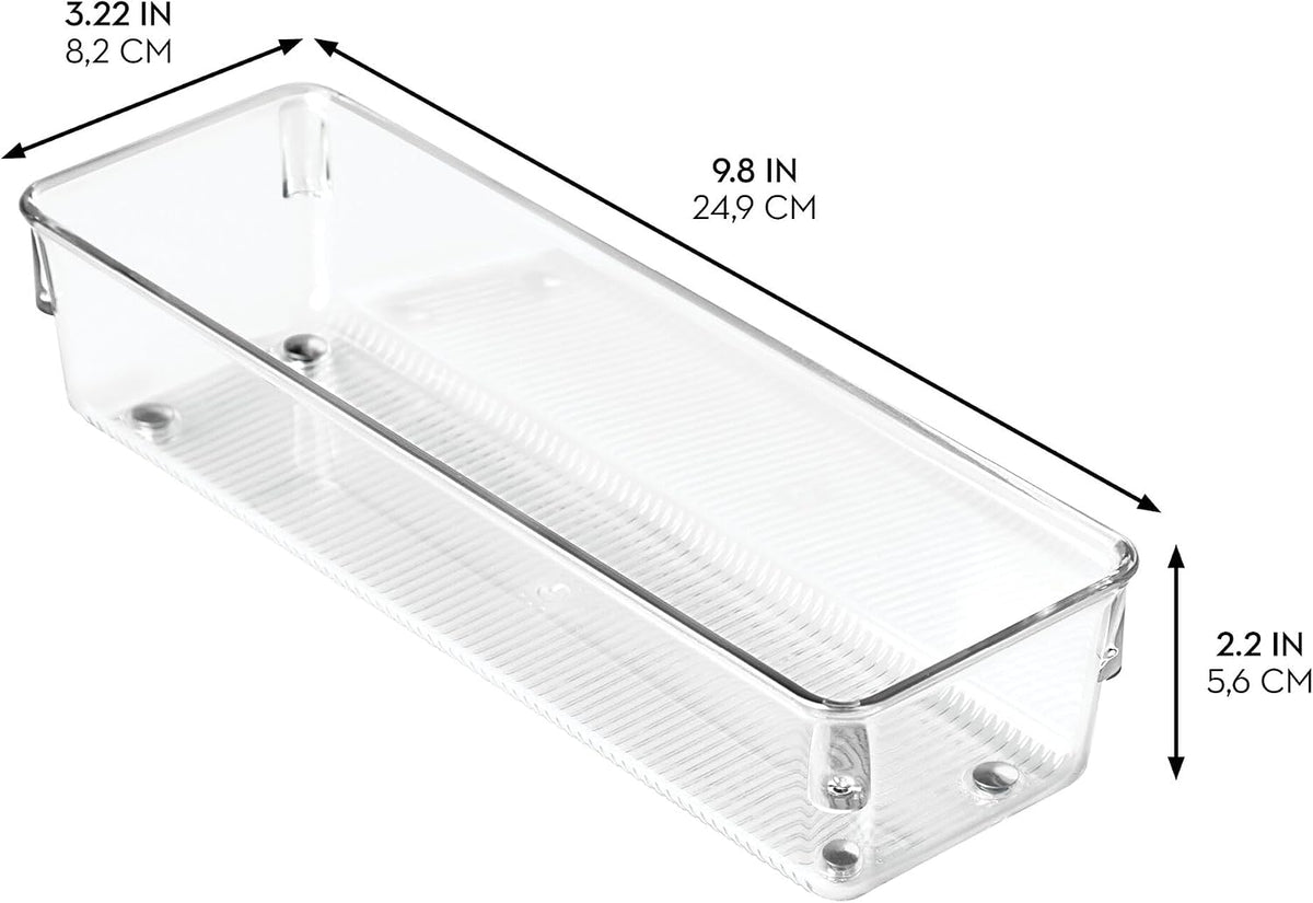 Utensil Holder & Silverware Organizer, Set of 2 | 4" x 12" x 3", Clear, Kitchen Utensils Storage, Countertop Storage