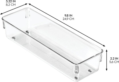 Utensil Holder & Silverware Organizer, Set of 2 | 4" x 12" x 3", Clear, Kitchen Utensils Storage, Countertop Storage