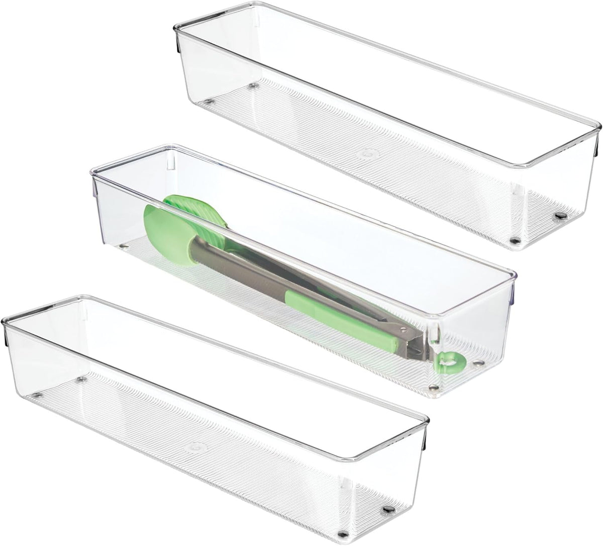 Utensil Holder & Silverware Organizer, Set of 2 | 4" x 12" x 3", Clear, Kitchen Utensils Storage, Countertop Storage