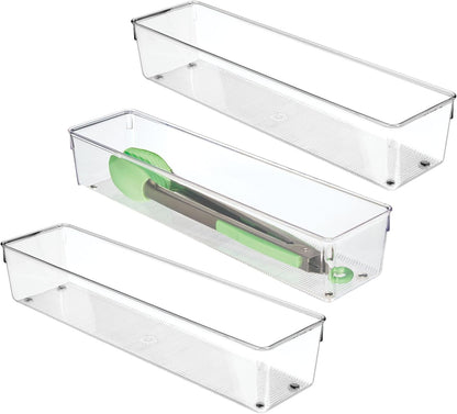 Utensil Holder & Silverware Organizer, Set of 2 | 4" x 12" x 3", Clear, Kitchen Utensils Storage, Countertop Storage