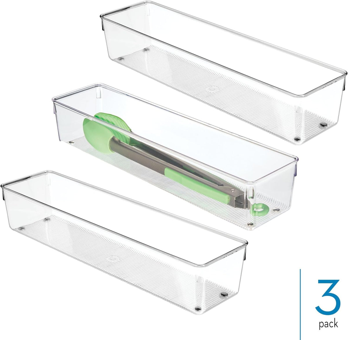 Utensil Holder & Silverware Organizer, Set of 2 | 4" x 12" x 3", Clear, Kitchen Utensils Storage, Countertop Storage
