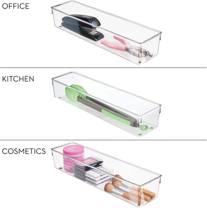 Utensil Holder & Silverware Organizer, Set of 2 | 4" x 12" x 3", Clear, Kitchen Utensils Storage, Countertop Storage