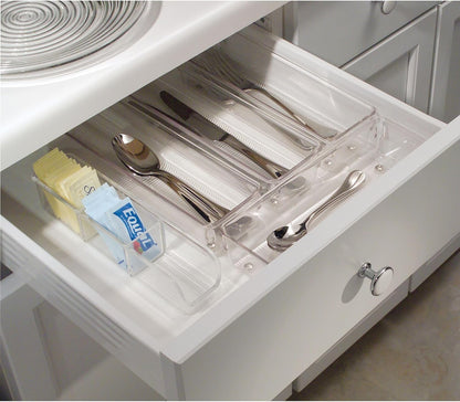 Utensil Holder & Silverware Organizer, Set of 2 | 4" x 12" x 3", Clear, Kitchen Utensils Storage, Countertop Storage