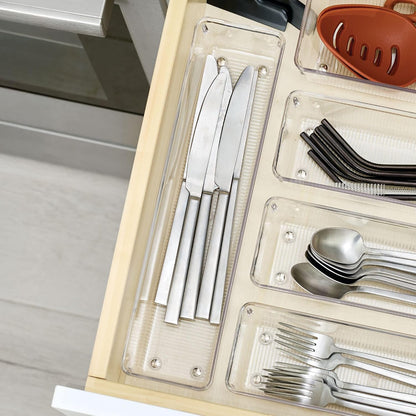 Utensil Holder & Silverware Organizer, Set of 2 | 4" x 12" x 3", Clear, Kitchen Utensils Storage, Countertop Storage