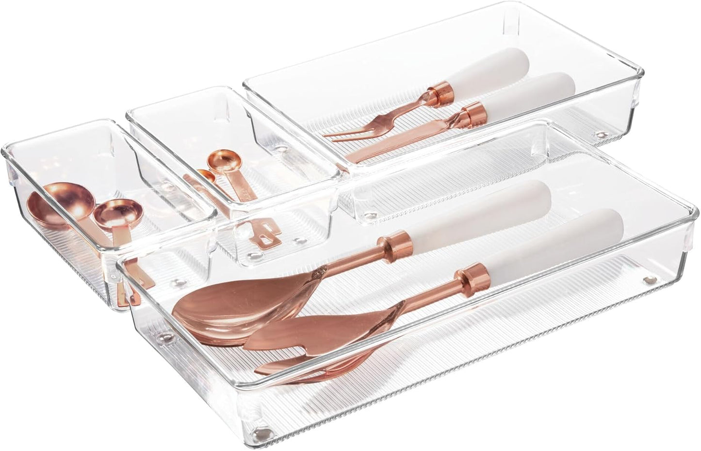 Utensil Holder & Silverware Organizer, Set of 2 | 4" x 12" x 3", Clear, Kitchen Utensils Storage, Countertop Storage