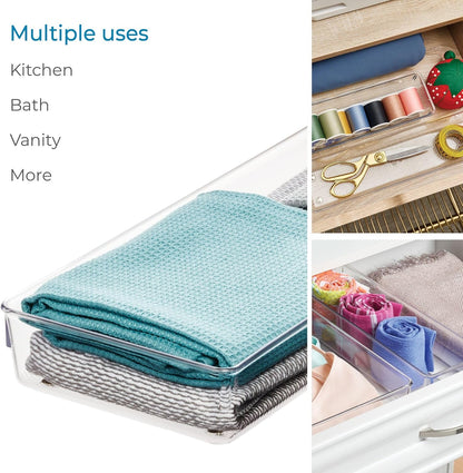 Utensil Holder & Silverware Organizer, Set of 2 | 4" x 12" x 3", Clear, Kitchen Utensils Storage, Countertop Storage