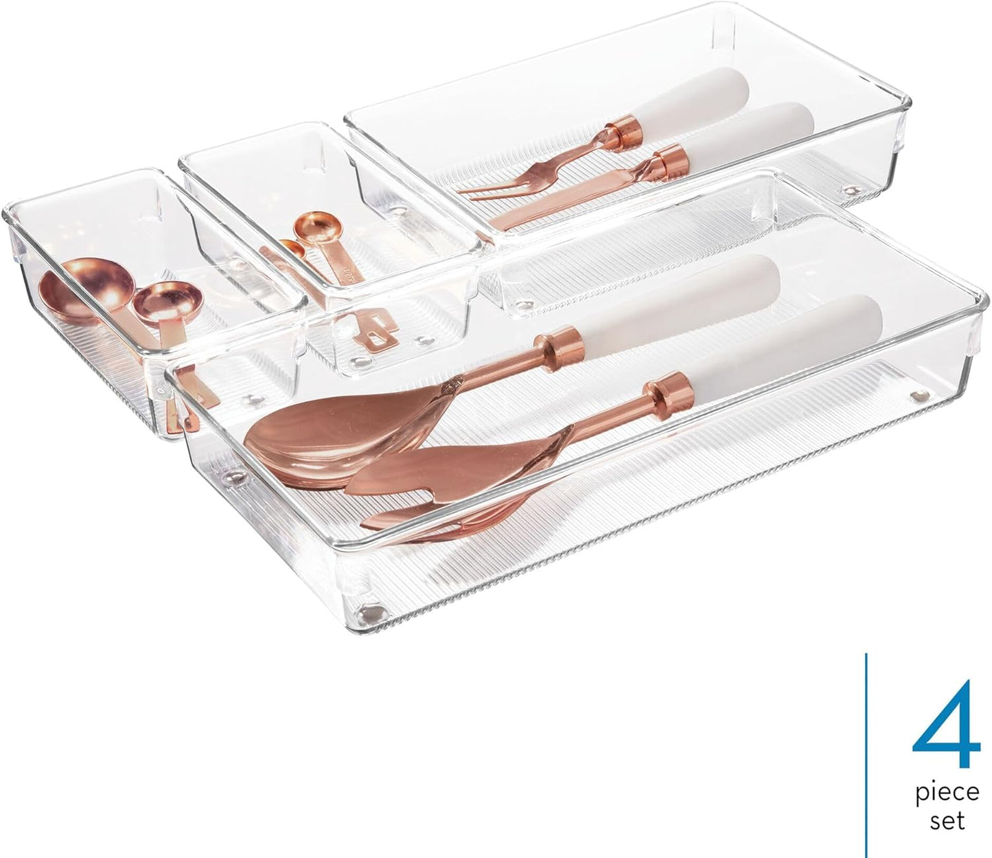 Utensil Holder & Silverware Organizer, Set of 2 | 4" x 12" x 3", Clear, Kitchen Utensils Storage, Countertop Storage