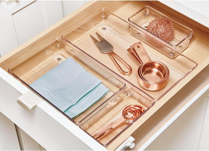Utensil Holder & Silverware Organizer, Set of 2 | 4" x 12" x 3", Clear, Kitchen Utensils Storage, Countertop Storage