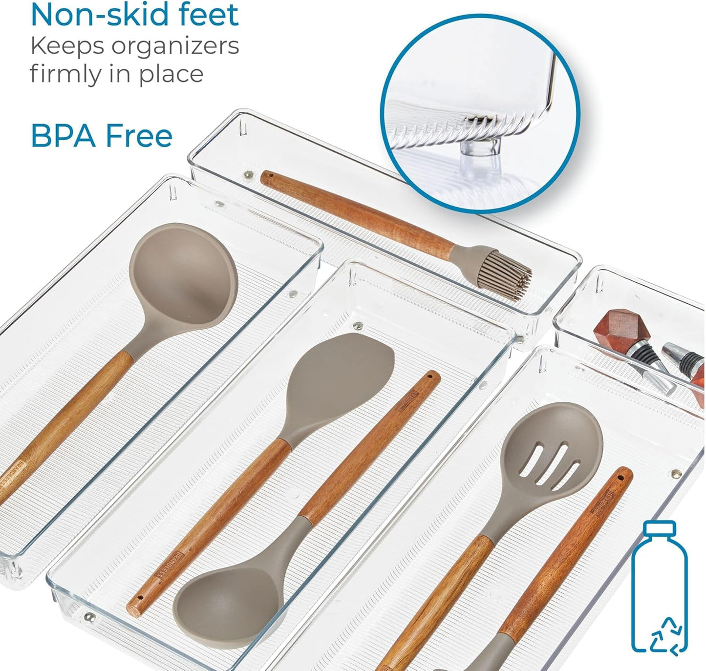 Utensil Holder & Silverware Organizer, Set of 2 | 4" x 12" x 3", Clear, Kitchen Utensils Storage, Countertop Storage