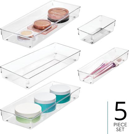 Utensil Holder & Silverware Organizer, Set of 2 | 4" x 12" x 3", Clear, Kitchen Utensils Storage, Countertop Storage