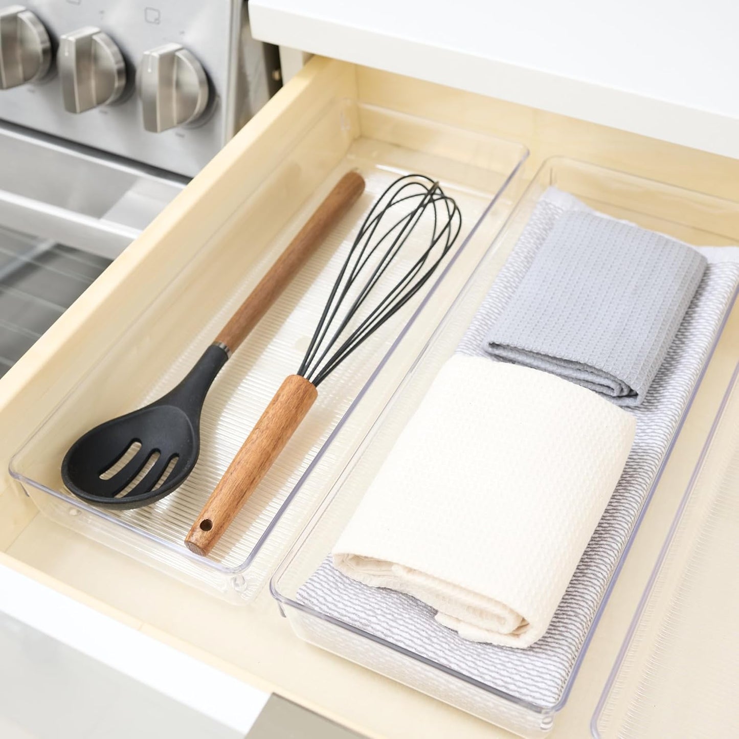 Utensil Holder & Silverware Organizer, Set of 2 | 4" x 12" x 3", Clear, Kitchen Utensils Storage, Countertop Storage