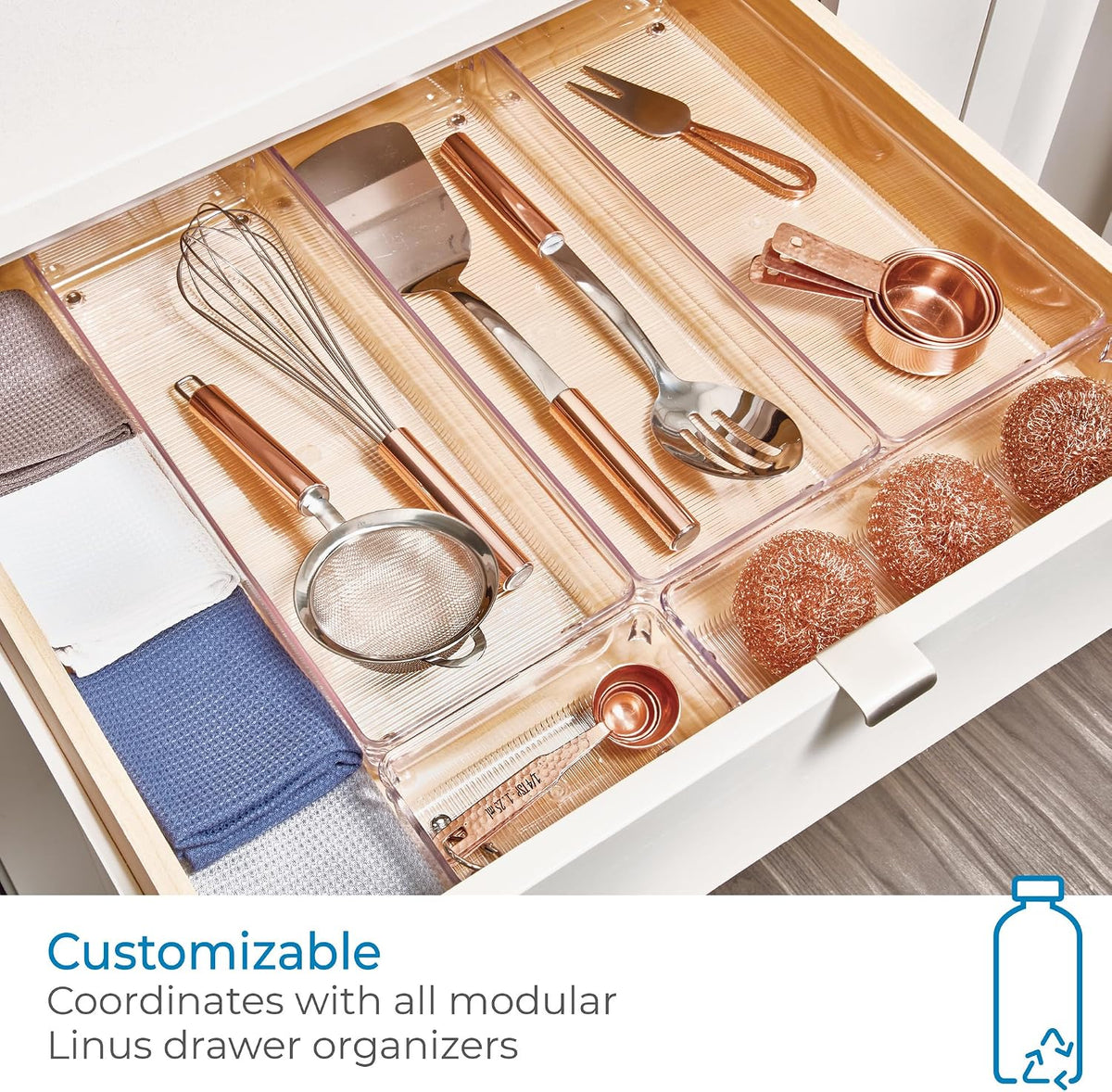 Utensil Holder & Silverware Organizer, Set of 2 | 4" x 12" x 3", Clear, Kitchen Utensils Storage, Countertop Storage