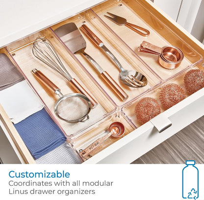Utensil Holder & Silverware Organizer, Set of 2 | 4" x 12" x 3", Clear, Kitchen Utensils Storage, Countertop Storage