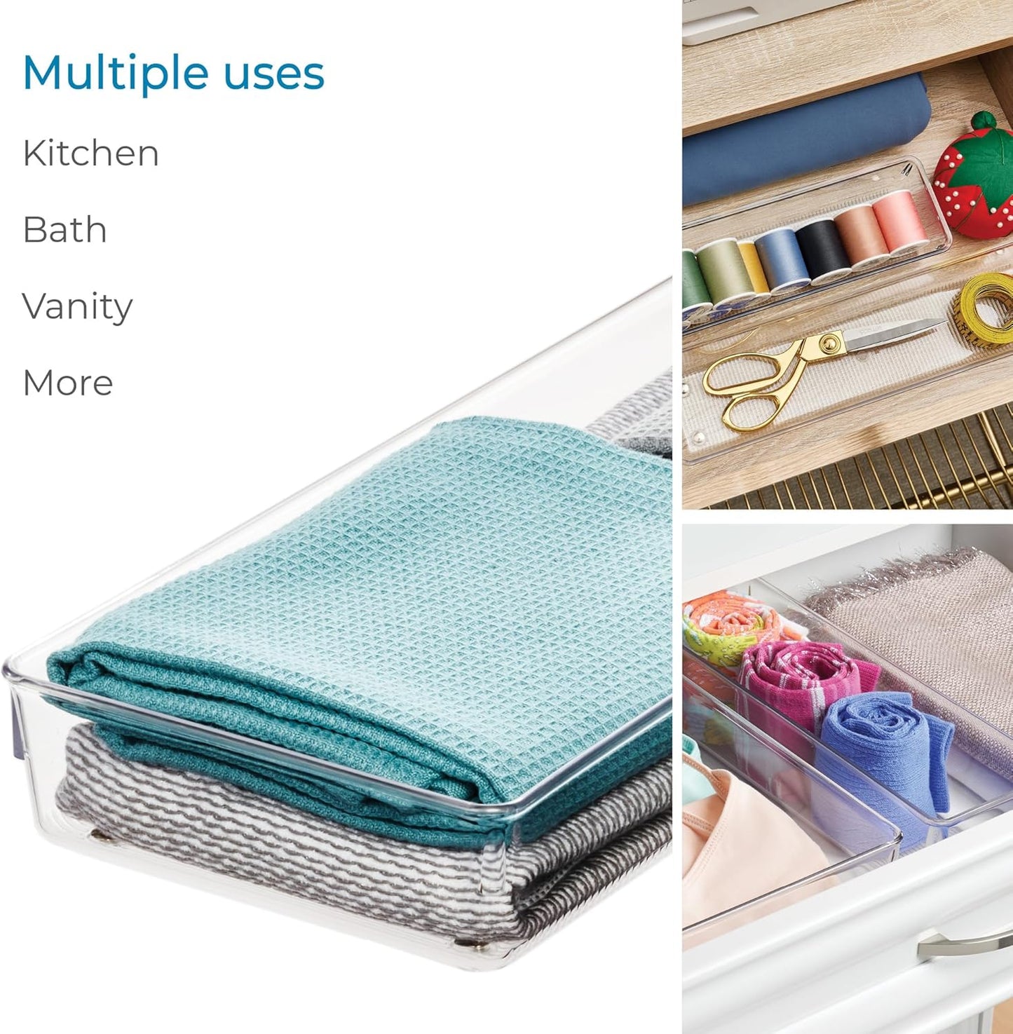 Utensil Holder & Silverware Organizer, Set of 2 | 4" x 12" x 3", Clear, Kitchen Utensils Storage, Countertop Storage