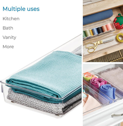 Utensil Holder & Silverware Organizer, Set of 2 | 4" x 12" x 3", Clear, Kitchen Utensils Storage, Countertop Storage