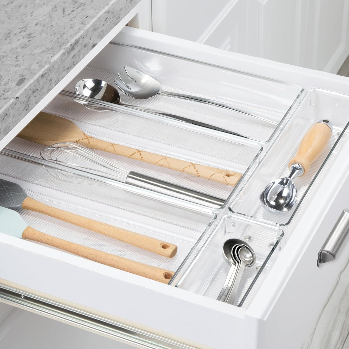 Utensil Holder & Silverware Organizer, Set of 2 | 4" x 12" x 3", Clear, Kitchen Utensils Storage, Countertop Storage