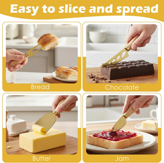 73Pcs Charcuterie Boards Accessories Gold Charcuterie Utensils Set, Cheese Butter Spreader Knife Set Small Serving Tongs Spoons Forks and Dipping Bowls Honey Dippers Toothpick Flags for Wedding Party