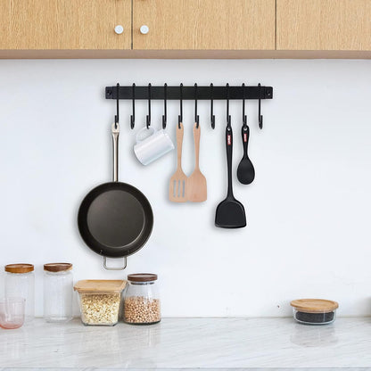 Utensil Holder, Kitchen Rail With 10 Hooks, Pots and Pans Organizer Hanger, Wall Mounted Wrought Iron Hanging Black 17 Inch for Coffee Mug Rack Cup Hanging, Set of 2