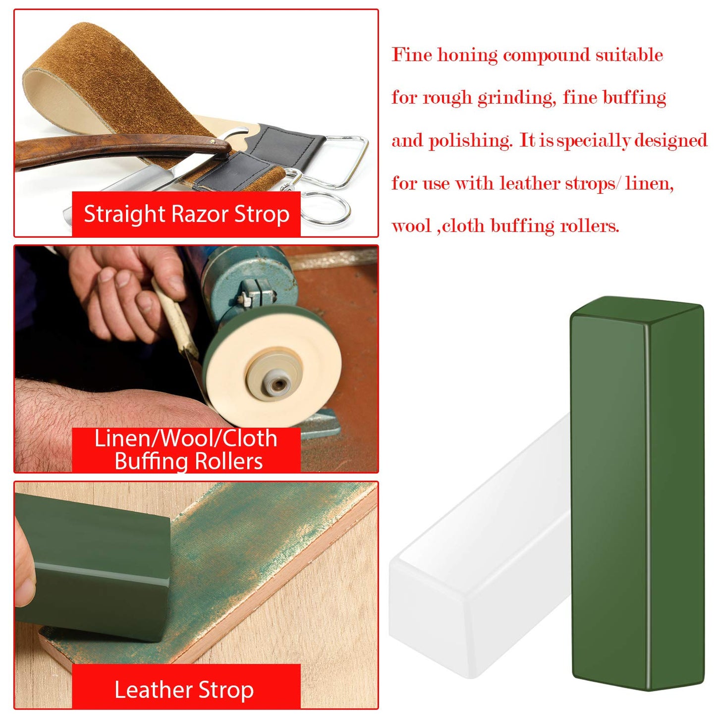 300g/ 9.8 Oz Metal Polishing Compound Fine Green and White Buffing Compound Bars Leather Strop Sharpening Stropping Compounds for Knife Sharpening(2 Pack, Total 9.8 Oz)