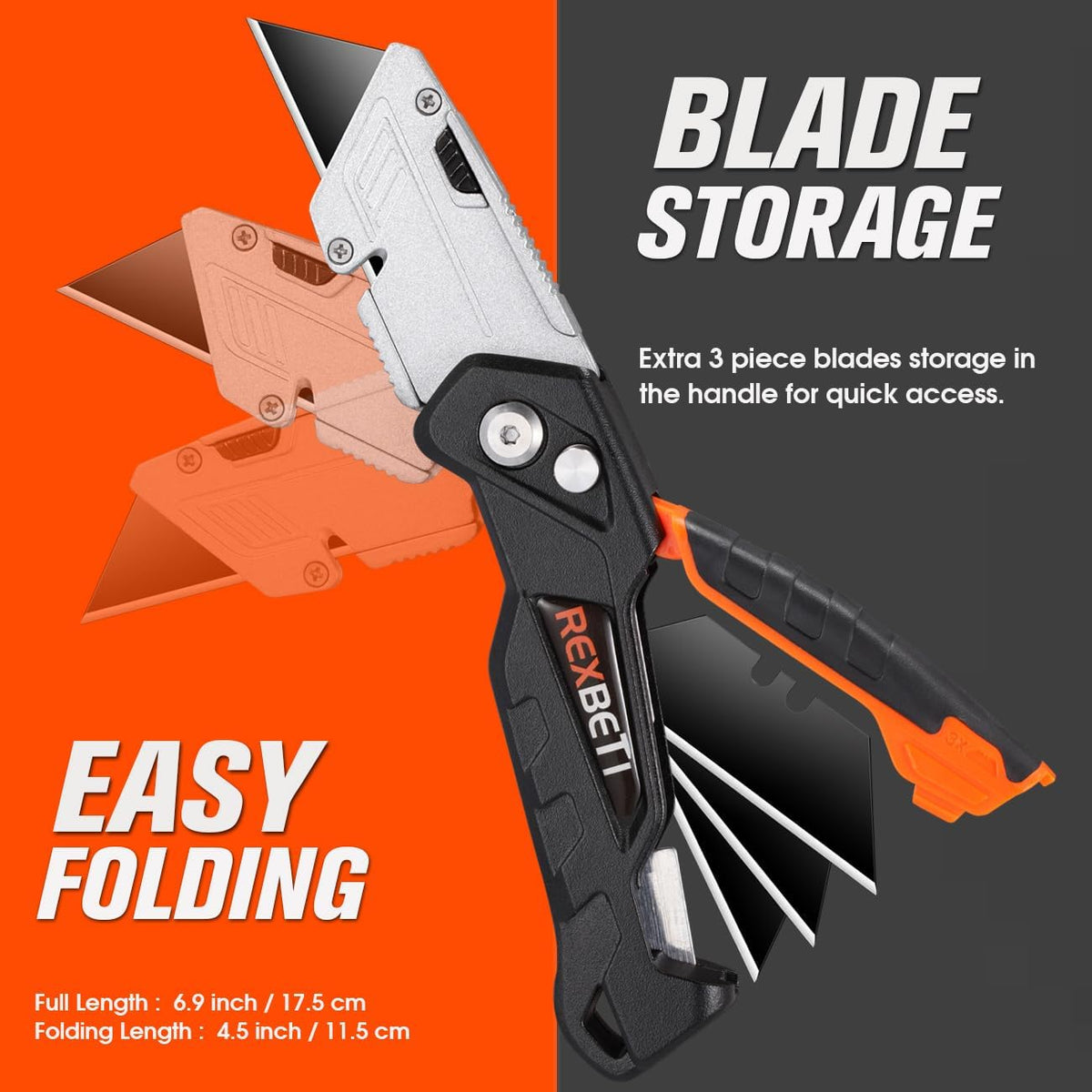 Box Cutter, Utility Knife with Blade Storage, 18 Blades