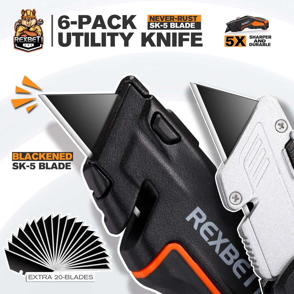 Box Cutter, Utility Knife with Blade Storage, 18 Blades