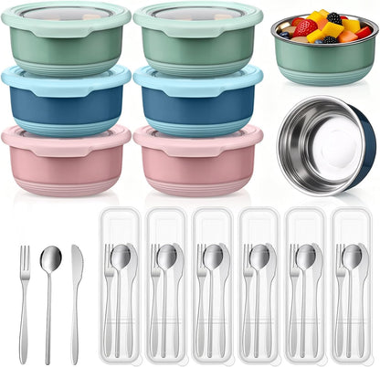 36 Pack 7.5oz Stainless Steel Snack Containers Reusable Dressing Containers with Lids Lunch Box Chopsticks Knife Fork Spoon Flatware Set with Case for Meal Food Storage Picnic Travel