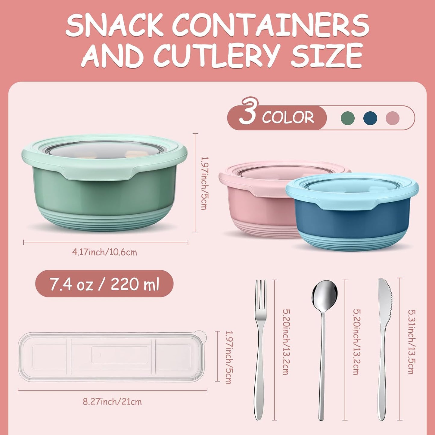36 Pack 7.5oz Stainless Steel Snack Containers Reusable Dressing Containers with Lids Lunch Box Chopsticks Knife Fork Spoon Flatware Set with Case for Meal Food Storage Picnic Travel