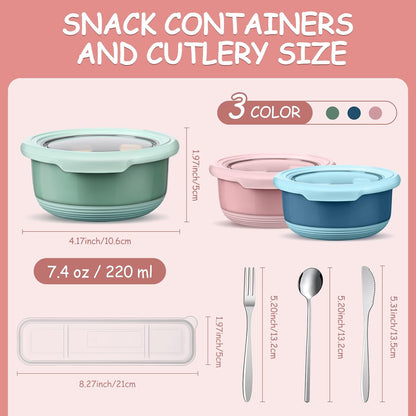36 Pack 7.5oz Stainless Steel Snack Containers Reusable Dressing Containers with Lids Lunch Box Chopsticks Knife Fork Spoon Flatware Set with Case for Meal Food Storage Picnic Travel