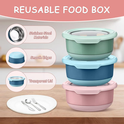 36 Pack 7.5oz Stainless Steel Snack Containers Reusable Dressing Containers with Lids Lunch Box Chopsticks Knife Fork Spoon Flatware Set with Case for Meal Food Storage Picnic Travel