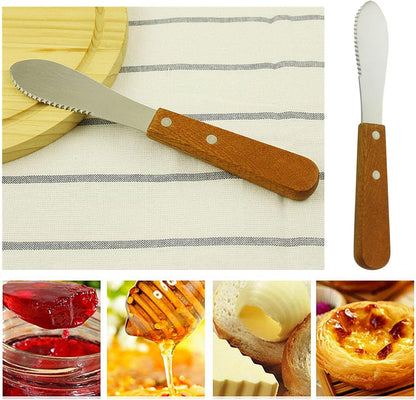 Stainless Steel Butter Spreader Butter Knife Spreader with Wood Handle for Butter, Cheese, Cream, Sandwich, and Condiment Serving (4 Pack)