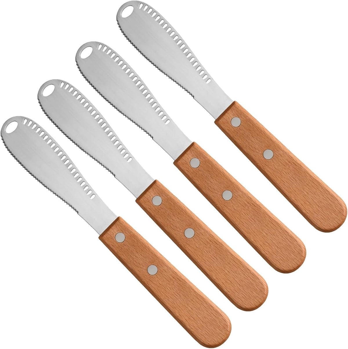 Stainless Steel Butter Spreader Butter Knife Spreader with Wood Handle for Butter, Cheese, Cream, Sandwich, and Condiment Serving (4 Pack)