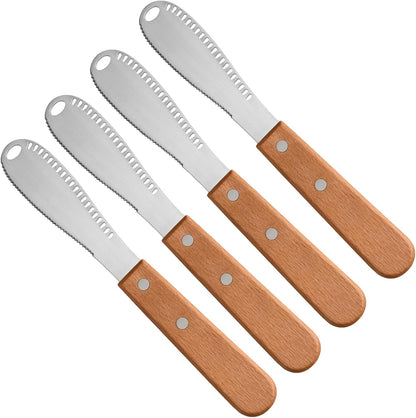 Stainless Steel Butter Spreader Butter Knife Spreader with Wood Handle for Butter, Cheese, Cream, Sandwich, and Condiment Serving (4 Pack)