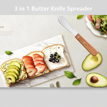 Stainless Steel Butter Spreader Butter Knife Spreader with Wood Handle for Butter, Cheese, Cream, Sandwich, and Condiment Serving (4 Pack)