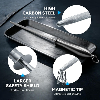 Honing Rod 10'', German High Carbon Steel Knife Sharpener Rod with Premium Gift Box, Professional Fine Sharpening Stone Kitchen Knife Whetstone with Stainless Steel Handle, 10 inch