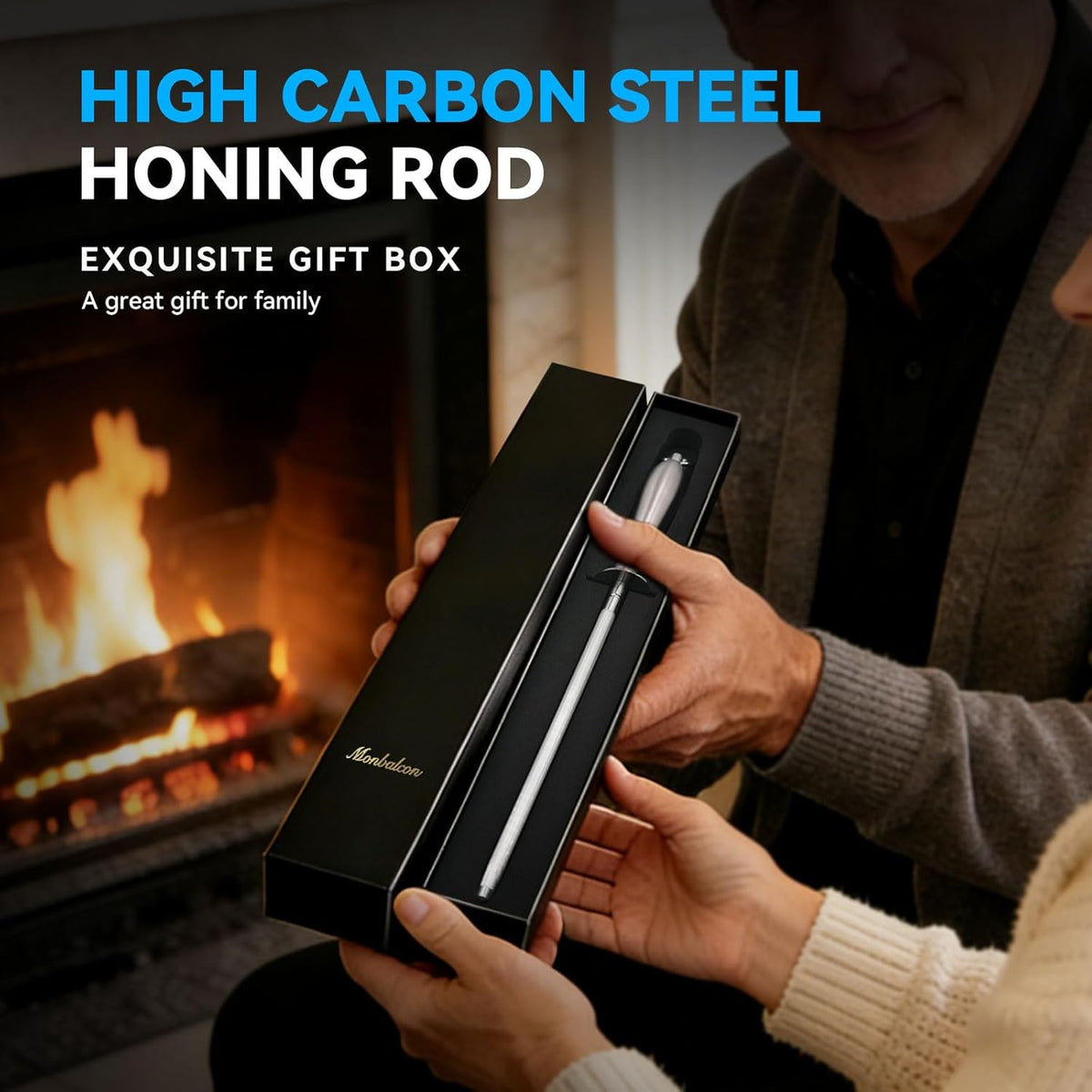 Honing Rod 10'', German High Carbon Steel Knife Sharpener Rod with Premium Gift Box, Professional Fine Sharpening Stone Kitchen Knife Whetstone with Stainless Steel Handle, 10 inch