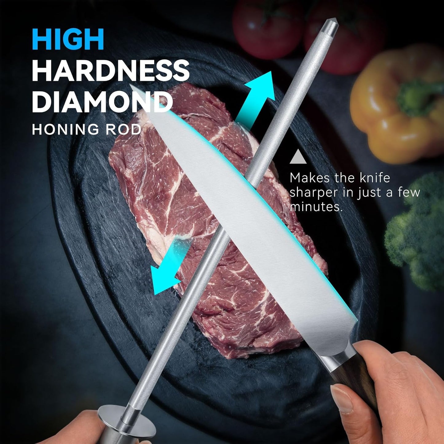 Honing Rod 10'', German High Carbon Steel Knife Sharpener Rod with Premium Gift Box, Professional Fine Sharpening Stone Kitchen Knife Whetstone with Stainless Steel Handle, 10 inch